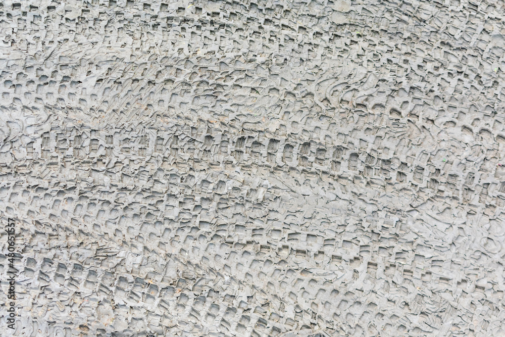 Bike tracks on mud mountain biking trail. Bicycle wheel print on dirt road. Bike tracks on mud mountain biking trail. Bicycle wheel print on dirt road.