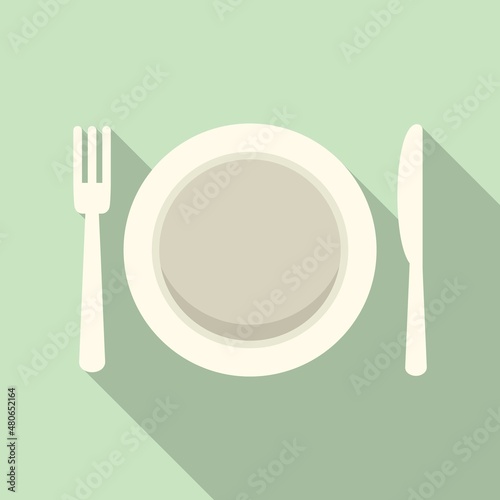 Fork plate icon flat vector. Dish lunch