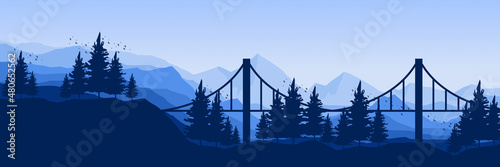 bridge silhouette at mountain landscape flat design vector good for wallpaper design, design template, background template, and tourism design template