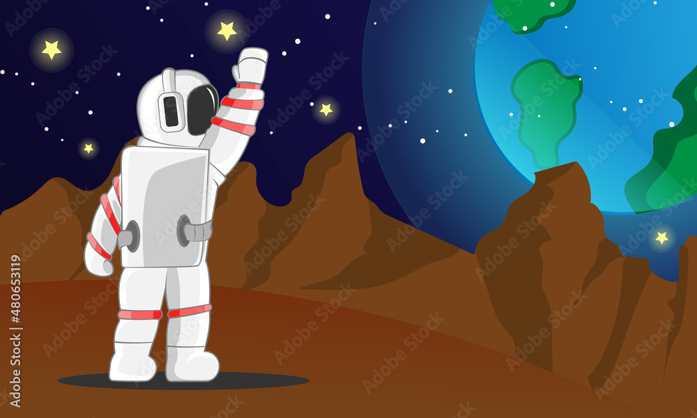 Fototapeta premium Illustration Graphic Of Astronout Arrived To Mars 