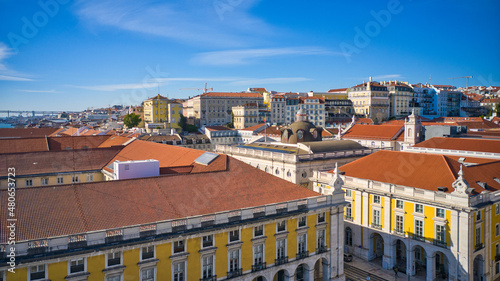 Aerial drone view over Commerce Square and Lisbon City Council (Town Hall)