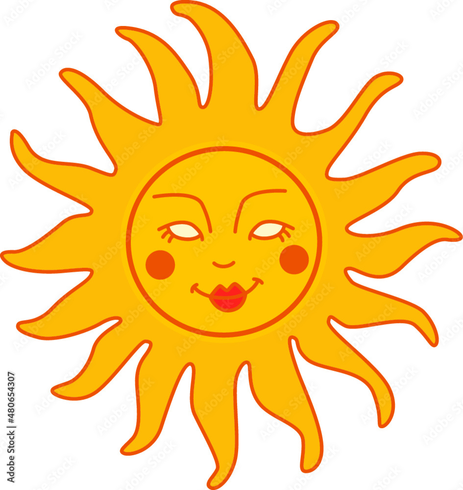 Cute retro sun with smiling face. Retro groovy style. Cute retro sun with smiling face. Retro groovy style.