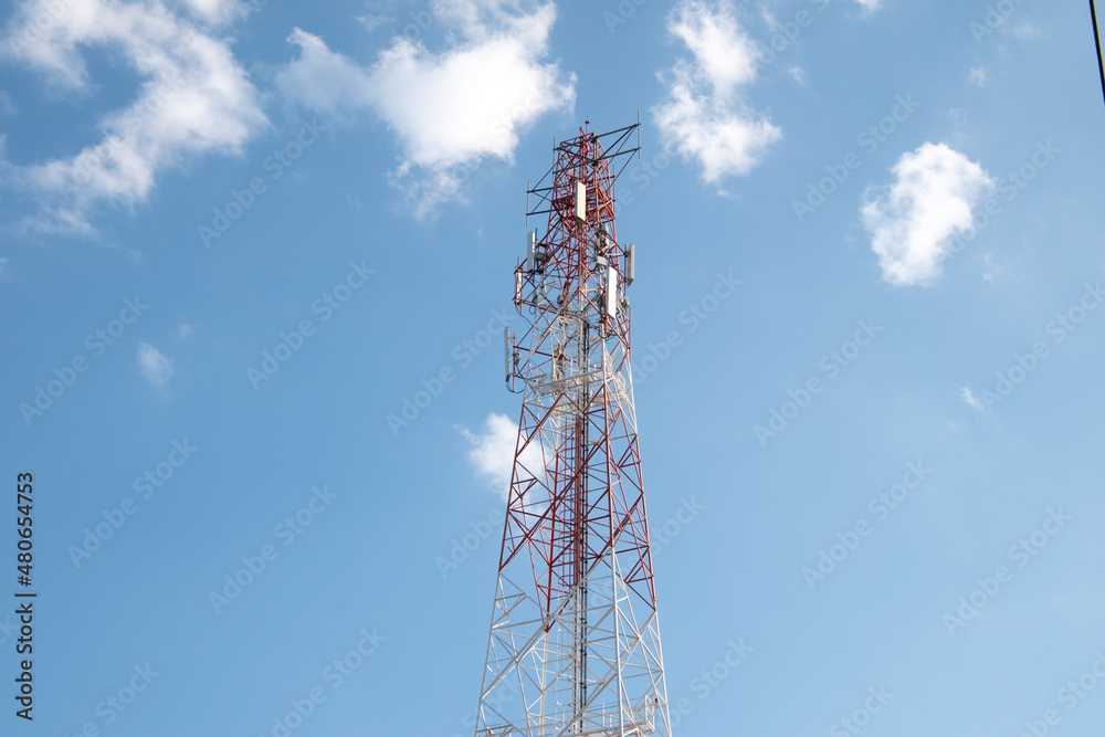 Telecommunication tower of 4G and 5G cellular. Antenna transmission communication. Cell phone signal base station. Telecommunication tower of 4G and 5G cellular. Antenna transmission communication. Cell phone signal base station.