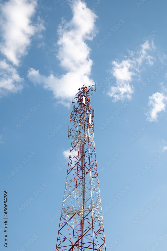 Telecommunication tower of 4G and 5G cellular. Antenna transmission communication. Cell phone signal base station. Telecommunication tower of 4G and 5G cellular. Antenna transmission communication. Cell phone signal base station.
