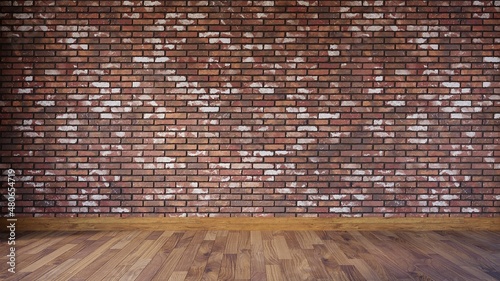 Minimalist room. Brick wall, floor, plinth. Red brick. 3d render