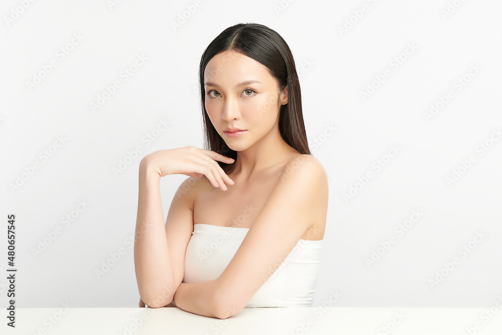 Beautiful young asian woman with clean fresh skin on white background, Face care, Facial treatment, Cosmetology, beauty and spa, Asian women portrait. Beautiful young asian woman with clean fresh skin on white background, Face care, Facial treatment, Cosmetology, beauty and spa, Asian women portrait.