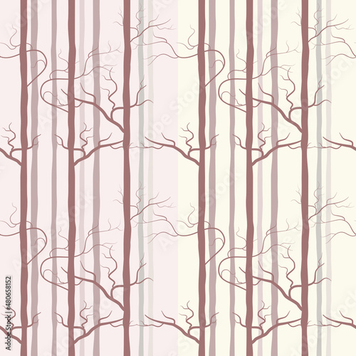 Tropical pattern. Seamless background tree. Hand drawn. Pastel colorful lines.   print forest nature summer leafless twigs on colored lines Ink brush strokes  fabric design ideas and wallpaper.