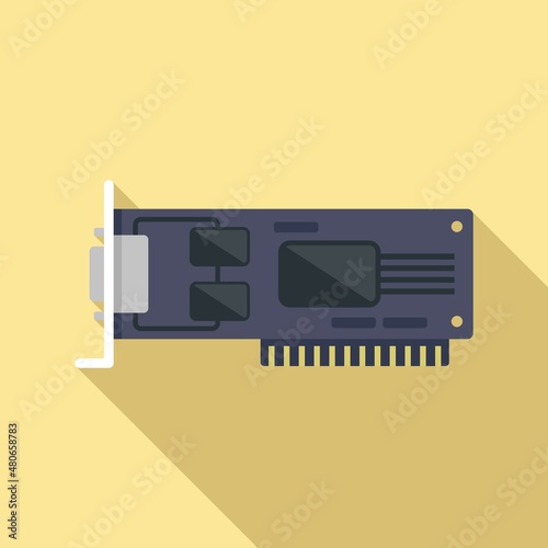 Video card display icon flat vector. Computer graphic