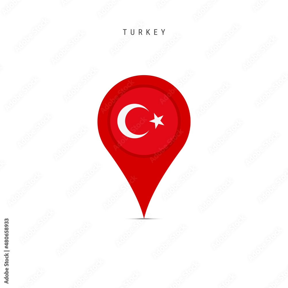 Teardrop map marker with flag of Turkey. Turkish flag inserted in the location map pin. Flat vector illustration isolated on white background. Teardrop map marker with flag of Turkey. Turkish flag inserted in the location map pin. Flat vector illustration isolated on white background.
