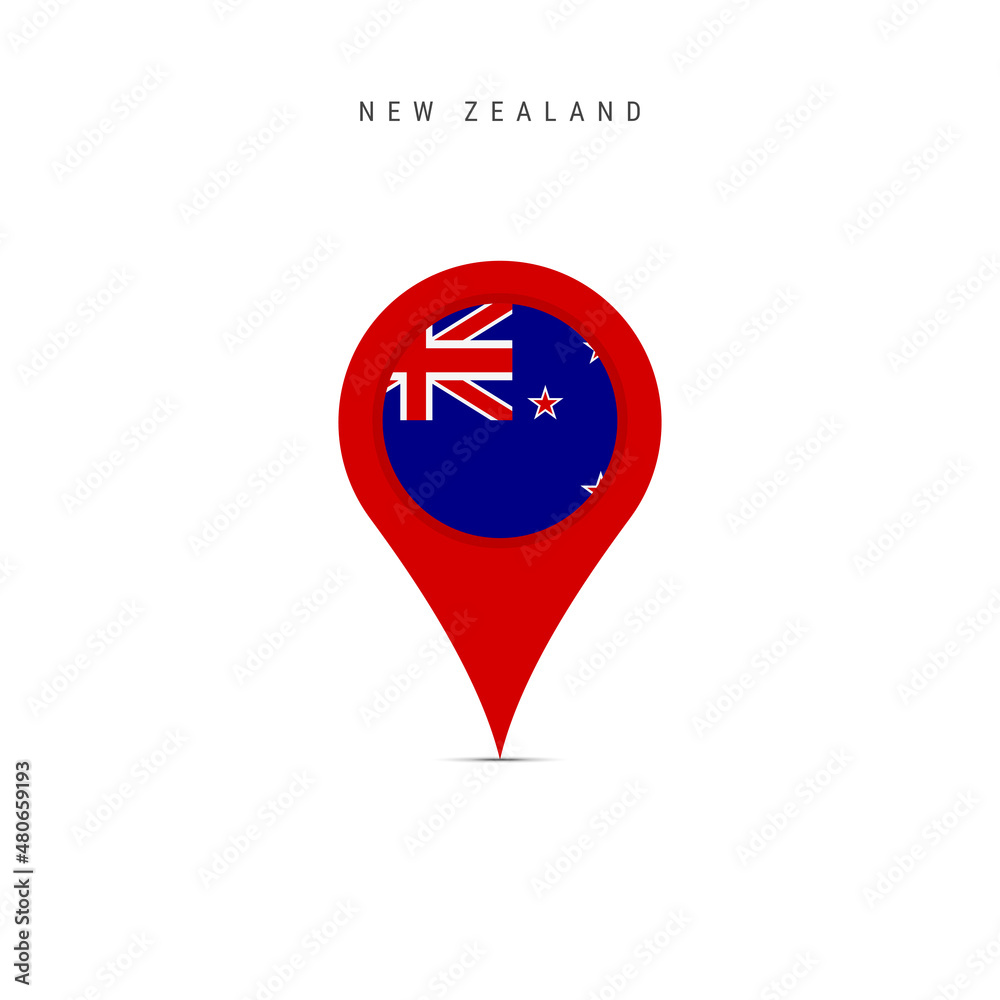 Teardrop map marker with flag of New Zealand. YYY flag inserted in the location map pin. Flat vector illustration isolated on white background. Teardrop map marker with flag of New Zealand. YYY flag inserted in the location map pin. Flat vector illustration isolated on white background.