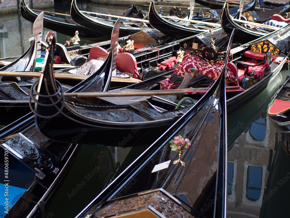 Italian Gondola Boats in Venice Canal