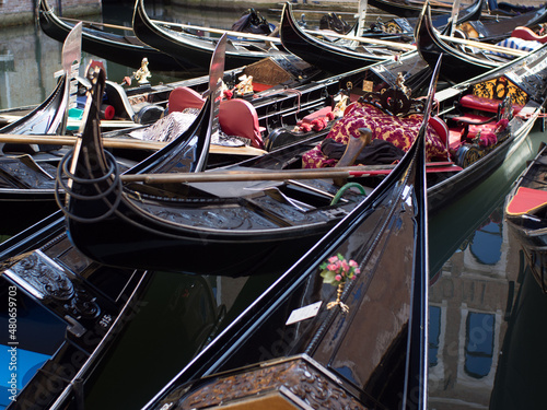Italian Gondola Boats in Venice Canal