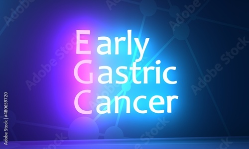 EGC - Early Gastric Cancer acronym. Neon shine text. 3D Render