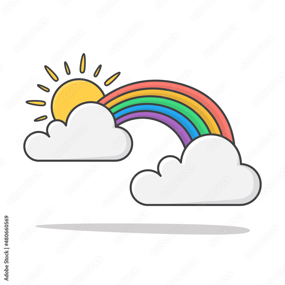 Rainbow With Sun And Clouds Isolated Vector Icon Illustration. Weather Phenomena Symbol Rainbow With Sun And Clouds Isolated Vector Icon Illustration. Weather Phenomena Symbol
