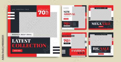 Fashion sale promotion social media post template design with abstract background, logo and icon. Fashion business online marketing banner or flyer. Woman summer or winter shopping poster cover.    