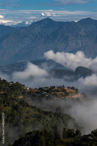 Beautiful mountain range and mountains located at Pokhara as seen from Bhairabsthan Temple, Bhairabsthan, Palpa, Nepal © Bishal Napit