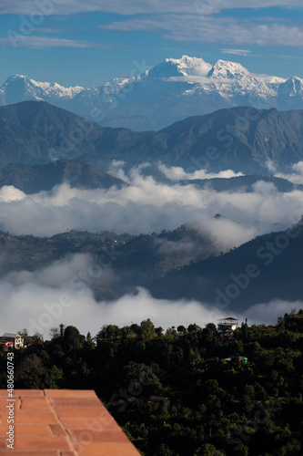 Fototapeta Naklejka Na Ścianę i Meble -  Beautiful mountain range and mountains located at Pokhara as seen from Bhairabsthan Temple, Bhairabsthan, Palpa, Nepal