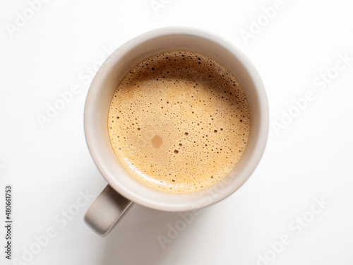Top view of A glass of Coffee on White Background