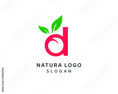 Abstract natural leaf, natural letter d logo, small letter d vector design