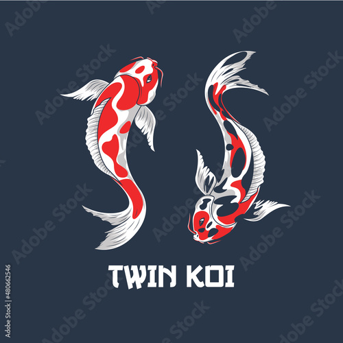 Twin Koi Fish Mascot Logo Template