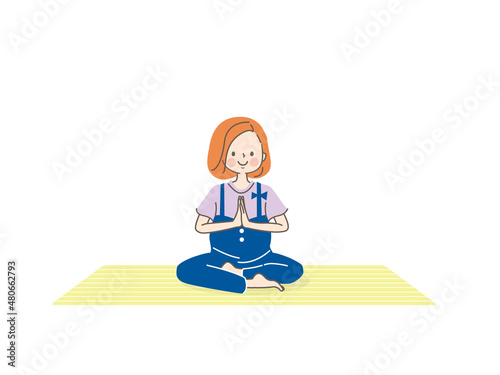 マタニティヨガをする若い女性のイラスト素材