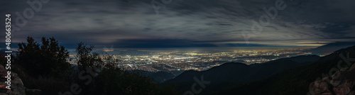 Panoramic View of Southern California City Lights from the Mountains at Night