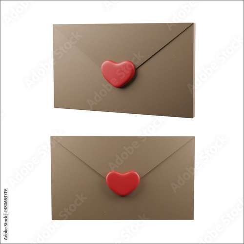 Set of Vector realistic craft envelopes with hearts for Valentine's Day.