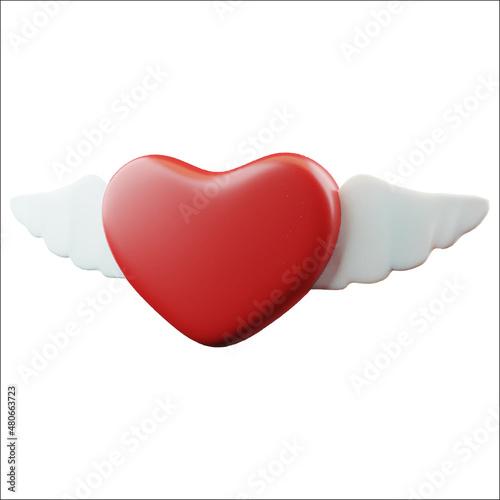 Red realistic heart with wings. Happy Valentines Day symbol, romantic love object.