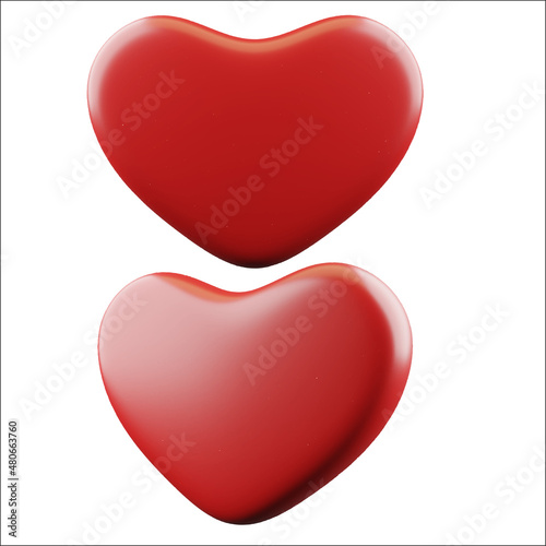 Set of red realistic hearts. Happy symbol of Valentine's Day, object of romantic love.