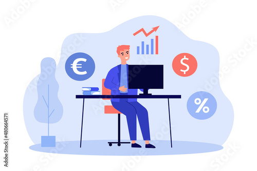Trader working with increase in value of dollar against euro