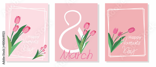 Set of floral frame for women's day. Tulip flowers decoration frame collection for international women's day.
Vector illustration.