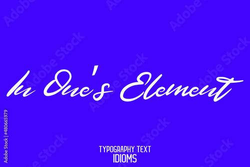 In One’s Element Cursive Hand Written Calligraphy Text idiom on Blue Background