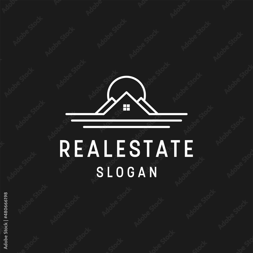 Real Estate logo linear style icon in black backround