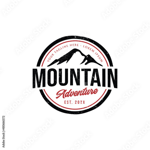 Black Mountain Nature with hand draw style Illustration Symbol Vintage Logo Circle Vector