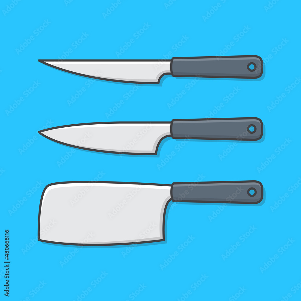 Set Of Stainless Steel Kitchen Knives Vector Icon Illustration. Kitchen Utensil For Cooking Set Of Stainless Steel Kitchen Knives Vector Icon Illustration. Kitchen Utensil For Cooking