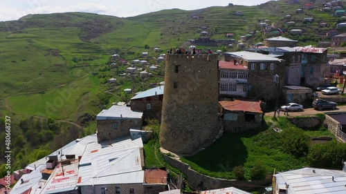 Watchtower in the mountain village of Kubachi, Republic of Dagestan. photo