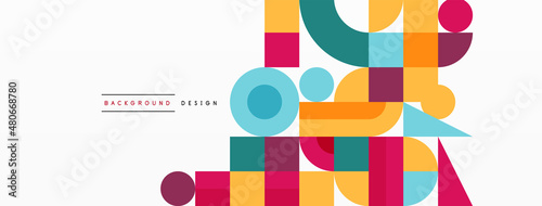 Circle and square geometric background. Round shapes with squares and triangles composition for wallpaper, banner, background or landing