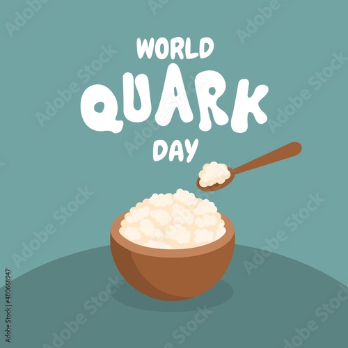 Vector illustration, quark cheese in a bowl, as a banner or poster, world quark day.