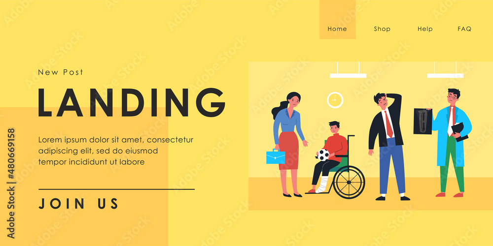 Sad son with broken leg and doctor showing X-ray to father