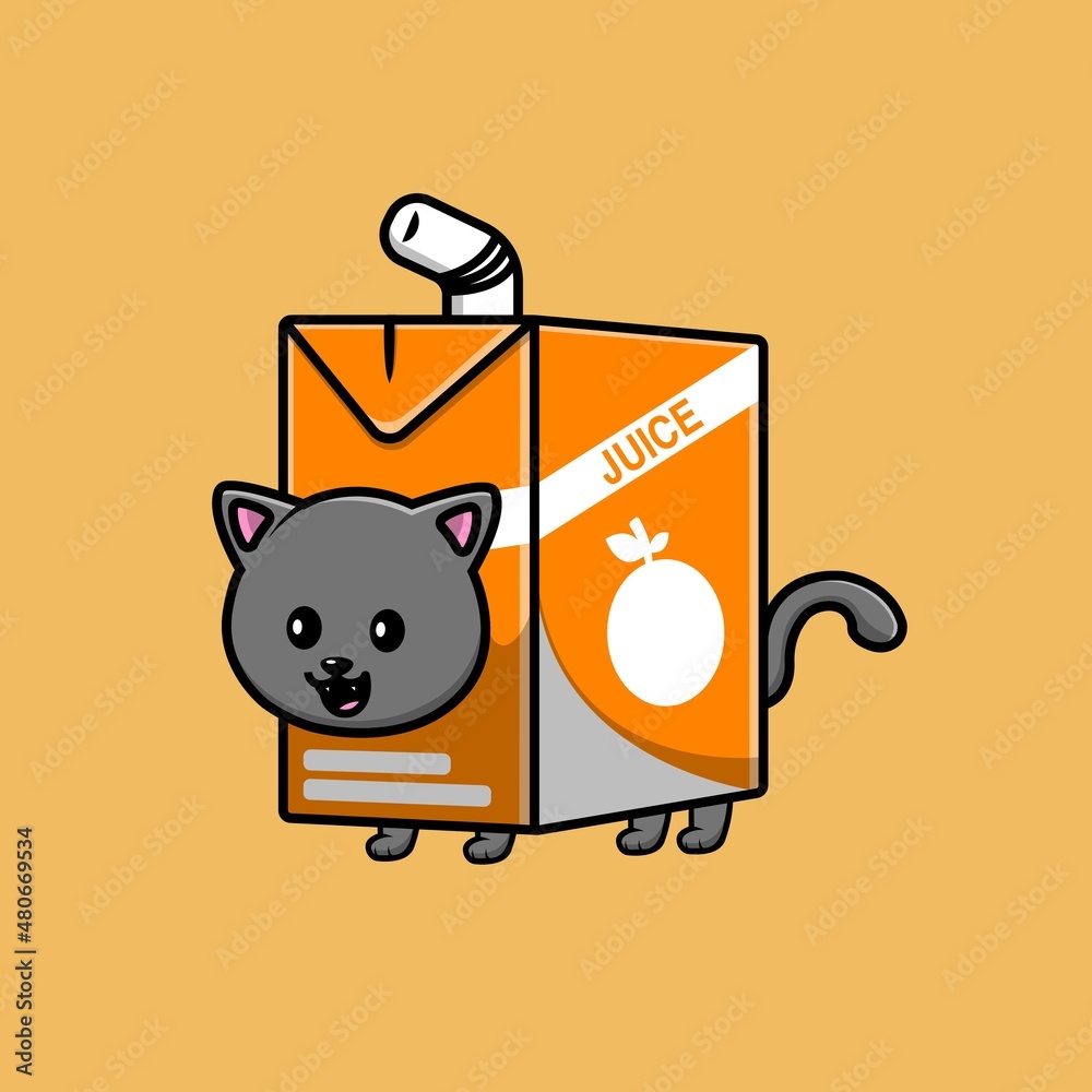 Cute Cute Cat Orange Juice Box Cartoon Vector Icon Illustration. Animal