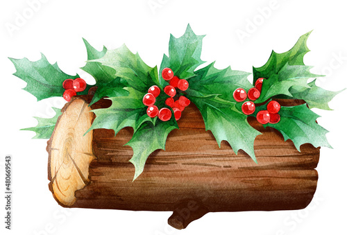 Картината върху платно Christmas clipart, yule log clipart, yule log decoration, New Year clip art