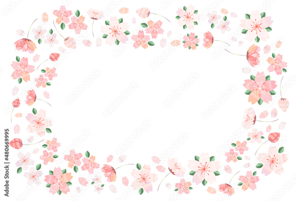 春の桜 フレーム 手描き風 ベクターイラスト