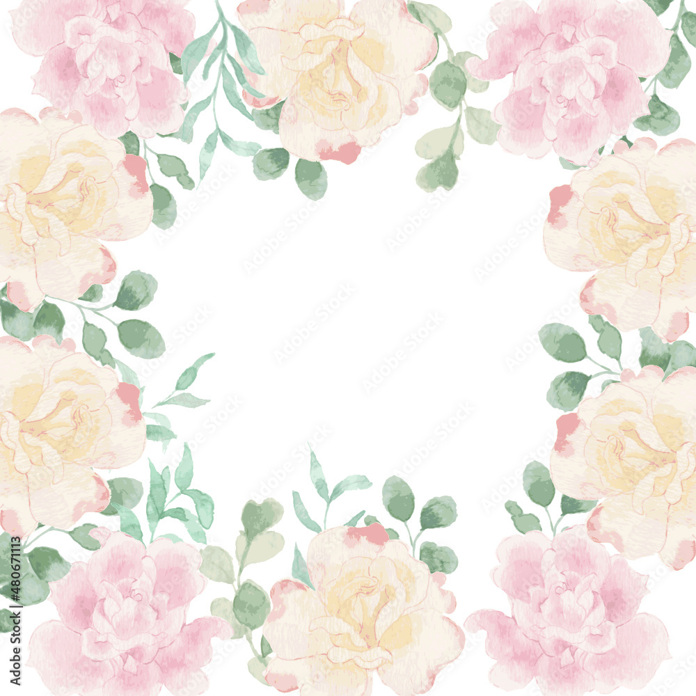 pink rose frame watercolor