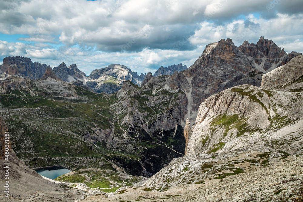 Cengia Lake and dolomite alps panorama, Trentino, Italy, Sud Tyrol