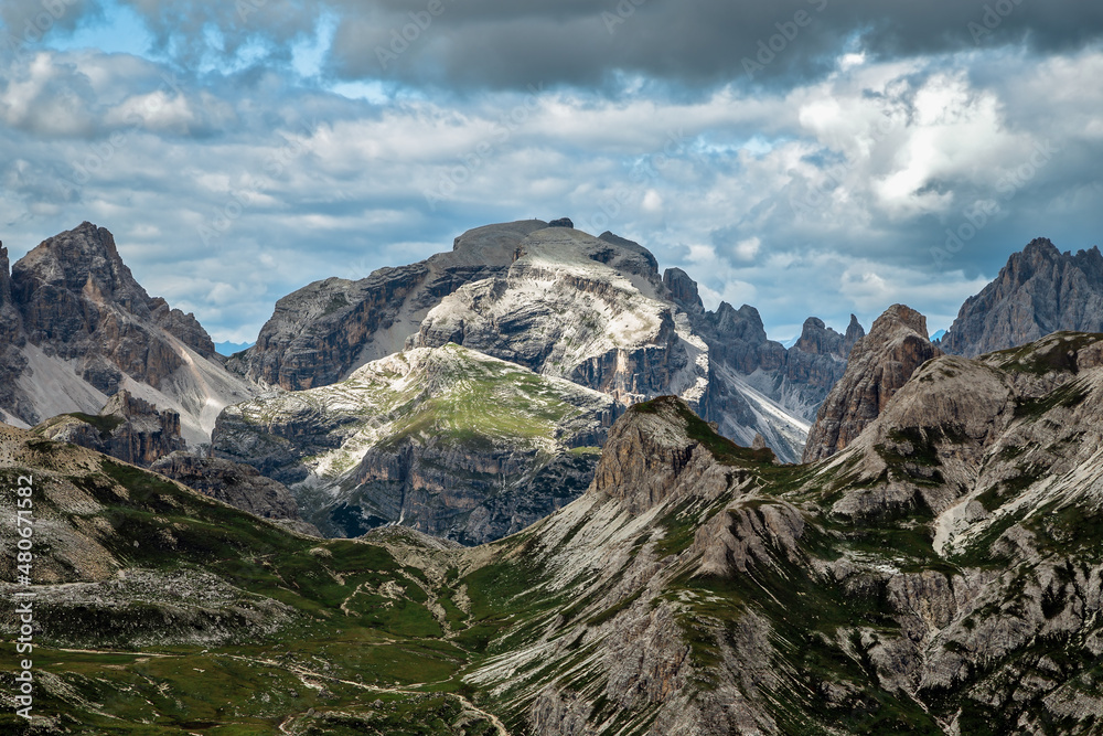 Cengia Lake and dolomite alps panorama, Trentino, Italy, Sud Tyrol