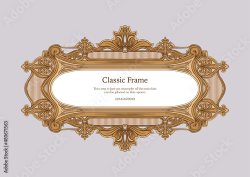 Baroque frame decor. Detailed rich ornament graphic line art. Vector illustration