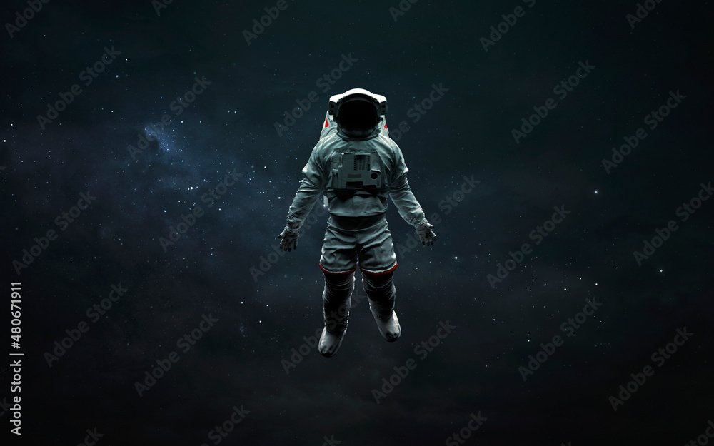 Astronaut at spacewalk in deep space. 3D sci-fi art. Elements of image provided by Nasa