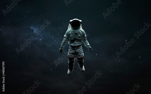 Obraz na płótnie Astronaut at spacewalk in deep space. 3D sci-fi art. Elements of image provided by Nasa w salonie