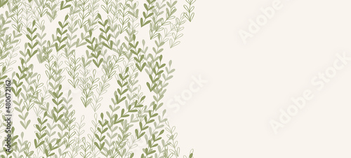 Floral web banner with drawn color exotic leaves. Nature concept design. Modern floral compositions with summer branches. Vector illustration on the theme of ecology, natura, environment