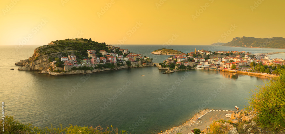 Sunset in the historical city of Amasra. Black Sea coast in summer. Amasra is one of the most important touristic places in Turkey. Bartin, Turkey